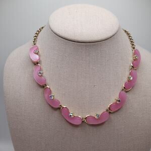 Vintage 1950s Pink Moon Glow Choker Necklace Gold Plated AB Rhinestones 17”